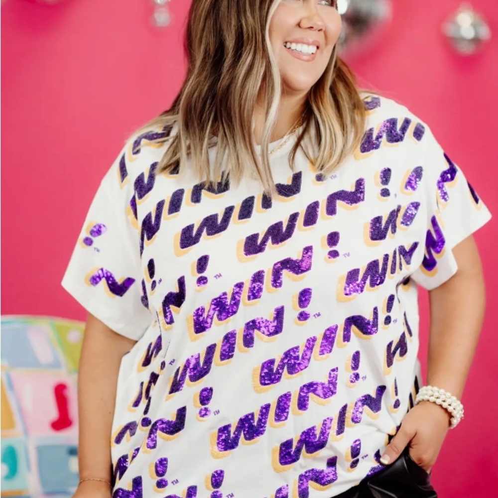White Top with Purple Sequin Accents